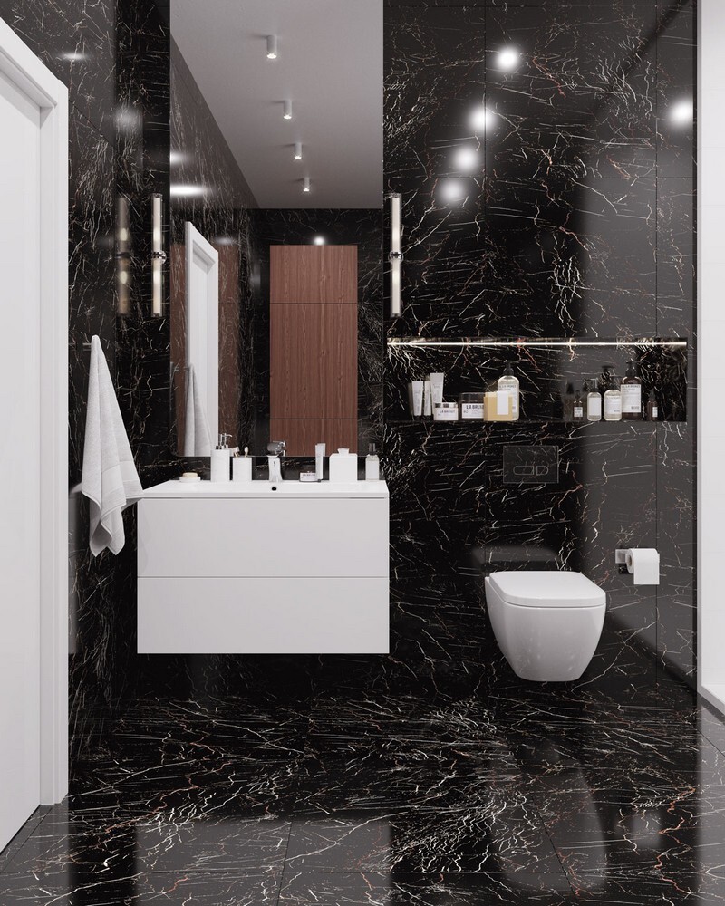 Плитка из керамогранита под мрамор, серия Palacio Molten Black 60x120 High  Gloss